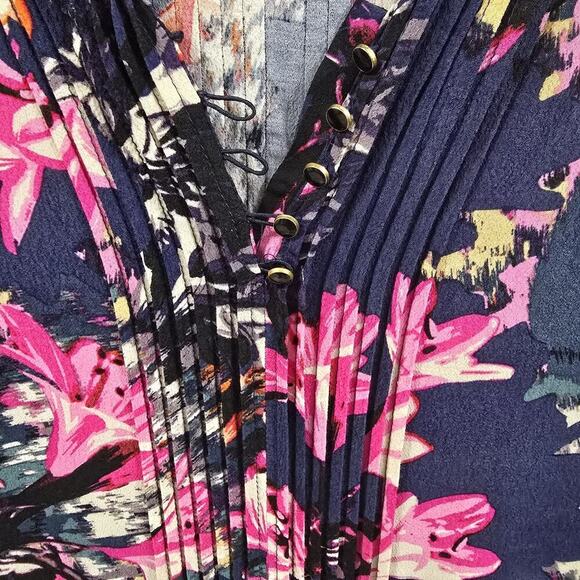 Anthropologie Maeve Caravane Boho Tunic Navy Floral V-Neck Drop Waist Sundress S - Picture 4 of 14